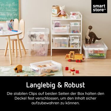 Набір з 6 пластикових боксів SmartStore Classic 31 л з кришкою, харчовий пластик, 40x30x11 см, посилені кути, 10 років гарантії, прозорі, штабельовані контейнери для зберігання