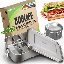 Дитяча ланч-бокс Bublife з нержавіючої сталі 1400 мл з відділеннями, герметична, для дітей і дорослих, 2 роздільники, міні-контейнер