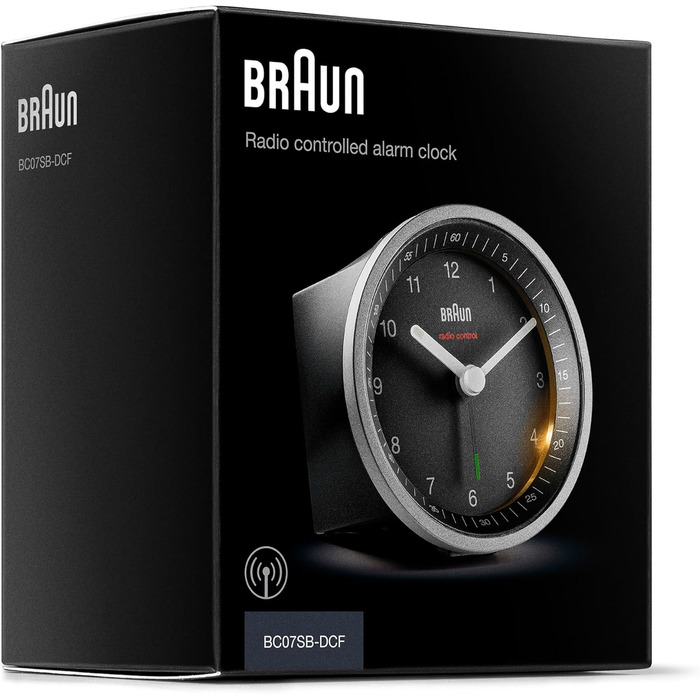 Будильник Braun BC07SB-DCF аналоговий з радіокеруванням, підсвіткою, тихим механізмом, функцією дрімоти, чорний/сріблястий, для центральноєвропейського часу (MEZ/GMT+1)