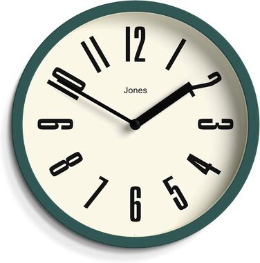 Ретро настінний годинник JONES CLOCKS 20 см, темно-зелений, великі цифри, для кухні, офісу, дитячої кімнати, ванної, легке зчитування