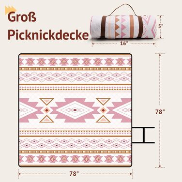 Пікнік-ковдра LARUTAN Boho 200x200 см, водонепроникна, антипісочна, складна, зелена, для пляжу, кемпінгу, подорожей, барбекю