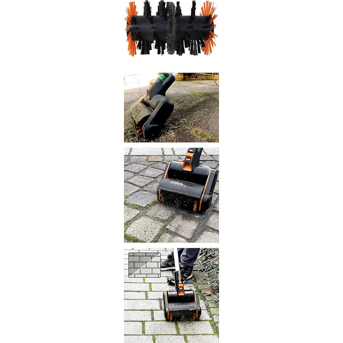 Акумуляторна мультищітка WORX WG441E.9 20В для очищення каменю та дерева, видалення бур'янів, з водяним підключенням, сумісна з PowerShare, без акумулятора та зарядного, сталева щітка для швів тротуару