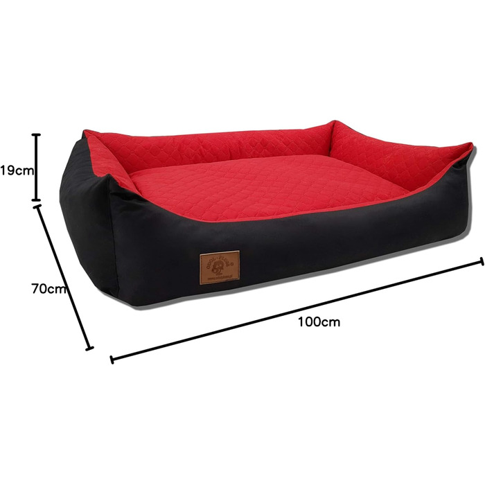 Odolplusz XXL Ліжко для великих собак, чорне-червоне, 100x70 см – собаче ліжко-матрац із двосторонньою подушкою, знімний та праний чохол