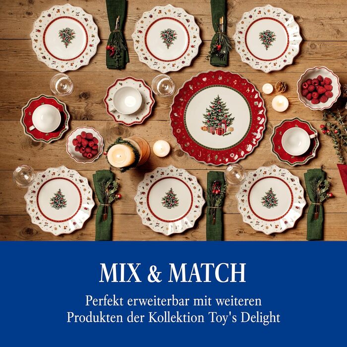 Набір новорічного посуду Villeroy & Boch Toy's Delight, 12 предметів, порцеляна, для 4 осіб (тарілки для основних страв, супу та сніданку)