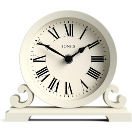 Настільний годинник JONES CLOCKS Saloon, білий, класичний стиль, подвійне скрол-оформлення, римські цифри, для столу, полиці або тумбочки