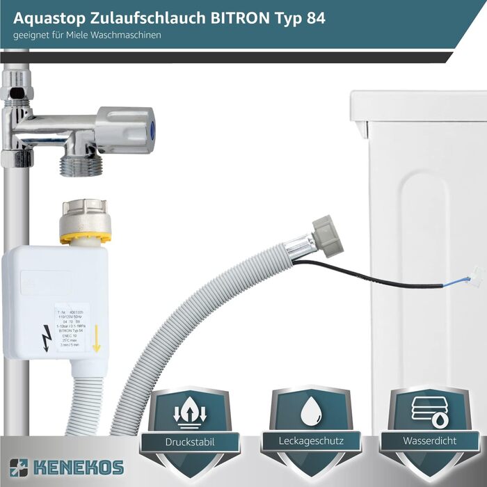 Шланг подачі води Aquastop 2,2 м BITRON Typ 84 для пральної машини Miele, 3/4 дюйма, захисний WPS з електричним підключенням