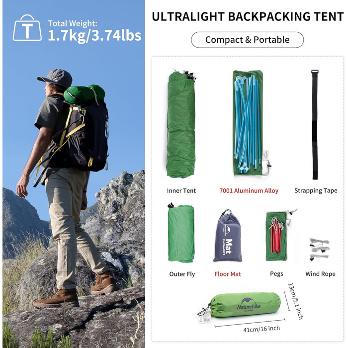 Намет Naturehike Cloud Up 1 для 1 особи, ультралегкий, 4-сезонний, для кемпінгу
