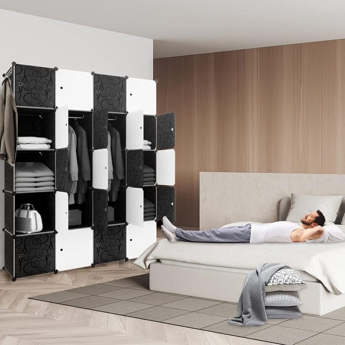 Модульна шафа для одягу YRHome, 20 секцій з дверима, пластиковий збірний гардероб, універсальний органайзер