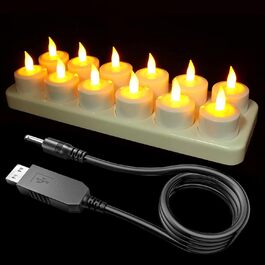 SoulBay акумуляторні LED свічки, 12 шт., електричні чайні свічки з зарядною станцією та USB-кабелем, тепле жовте світло для декору столу, кімнати, Хелловіну, Різдва (без пульта)