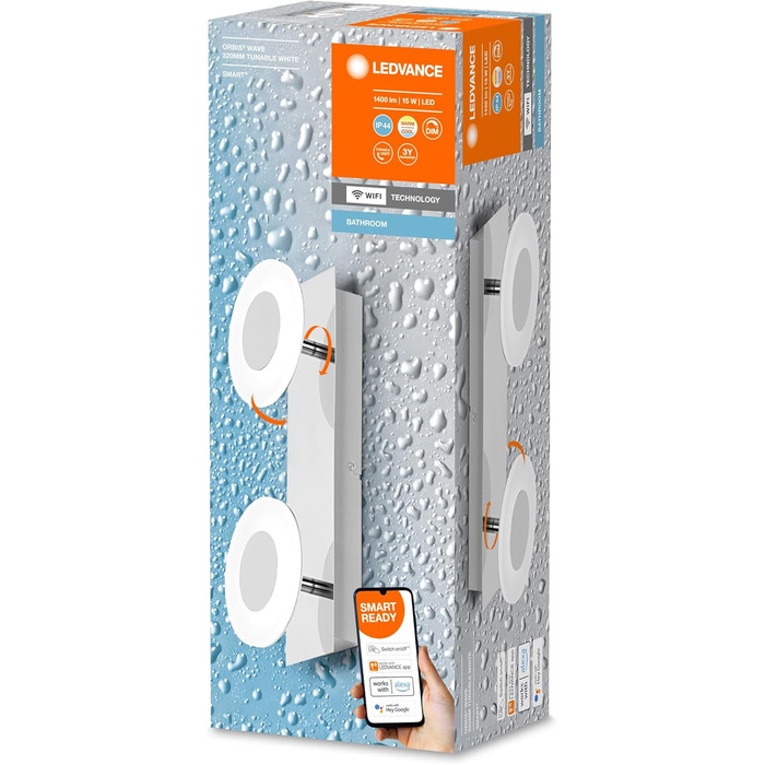 Світильник LEDVANCE Smart LED для ванної кімнати, круглий, хром, 30 см, 1200 лм, 3000-6500K, IP44, диммований, керування через Wi-Fi, додаток і голосовий асистент
