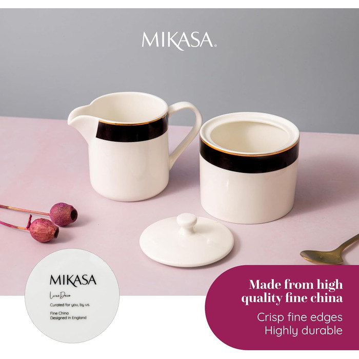 Набір фарфорових цукорниці та молочника MIKASA Luxe Deco, 245 мл, з кришками, у подарунковій коробці, можна мити в посудомийній машині