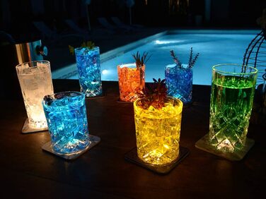 LED підставки під келихи 4 шт ROST – світлодіодні підсвічувані бірдекелі для пляшок і склянок, ідеальні для вечірки, весілля, дня народження або як подарунок