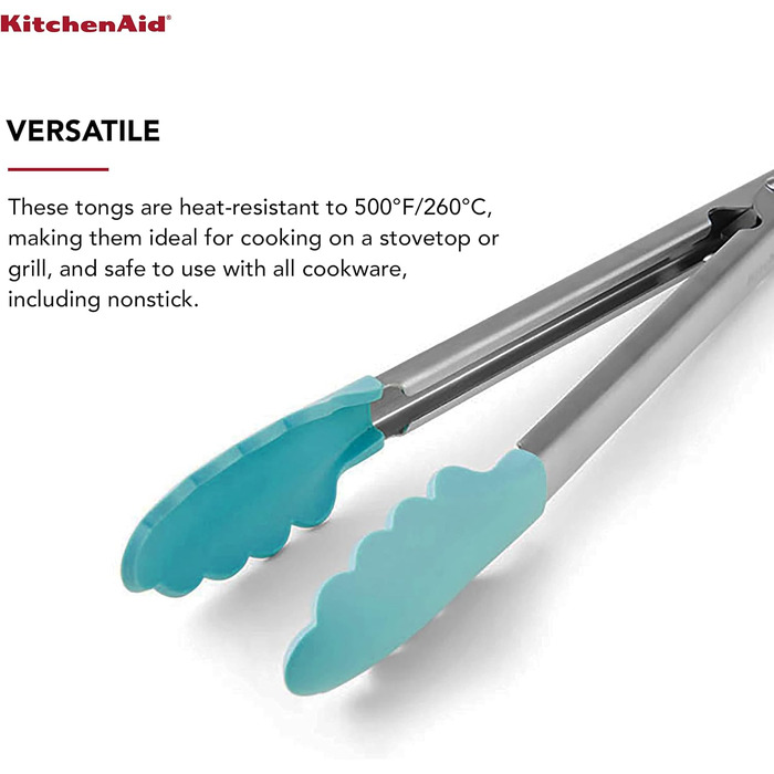 Кухонні щипці KitchenAid з силікону та нержавіючої сталі, 30,5 см, колір Aqua Sky, універсальний розмір