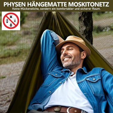 Гамак PHYSEN для кемпінгу з москітною сіткою, подвійний, ультралегкий, 290x140 см, до 300 кг, для двох, для саду, туризму та пляжу, світло-зелений