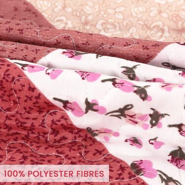 Покривало Qucover 150x200 см, патчворк, двосторонній дизайн, цегляно-червоне, з поліестеру, універсальне для ліжка і дивана