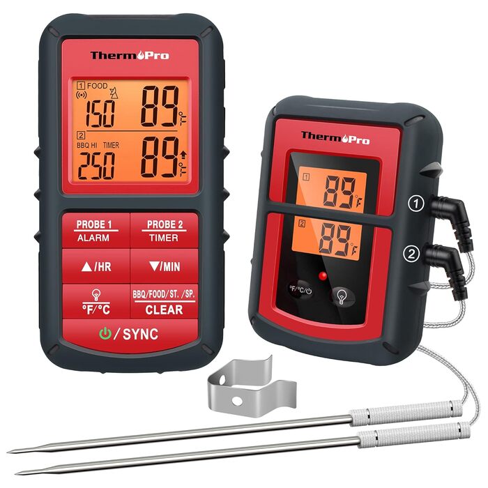 Цифровий термометр ThermoPro TP08C для м'яса та духовки з 2 датчиками, бездротовий кухонний термометр з таймером для BBQ, гриля, приготування їжі