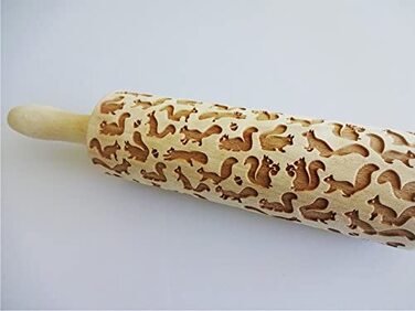 Гравійована качалка Eichhörnchen для тіста і кераміки Algis Crafts, дерев'яна, з візерунком білочки, для домашньої випічки