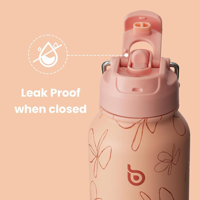 Термобутилка з нержавіючої сталі 1 л із трубочкою BOTTLE BOTTLE, герметична, для спорту та фітнесу, з відділенням для таблеток, BPA-free, подвійні стінки, жовті квіти