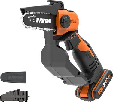 Акумуляторна одноручна ланцюгова пила WORX WG324E 20В, 12 см, з акумулятором і зарядкою, PowerShare