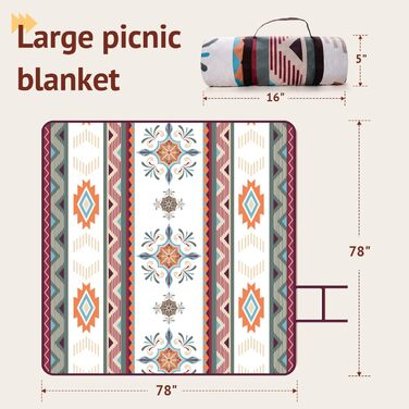 LARUTAN Пікнік-ковдра Boho 200x200 см, водонепроникна пляжна покривало, пісок не прилипає, складна, для пляжу, кемпінгу, барбекю, подорожей, зелена