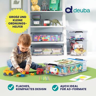 Набір контейнерів Deuba 6 шт з кришкою та колесами, прозорий пластик, BPA-free, з кліпсою, штабельовані, 30 л, для офісу, гаража, пральні