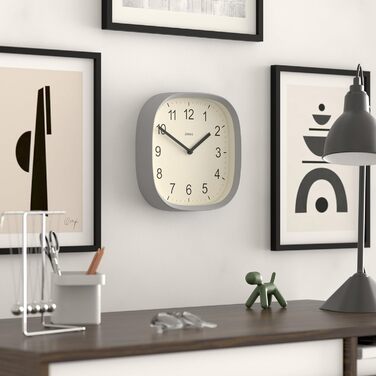 Квадратний ретро настінний годинник JONES CLOCKS Sprite з акрилу, м'ятний 25x25x5 см, сірий