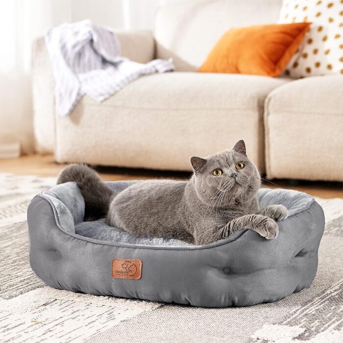 Ліжко для котів BEDSURE, сіре, 63x53x20 см, з двосторонньою подушкою, м'яке та пране, лежанка для котів і малих собак