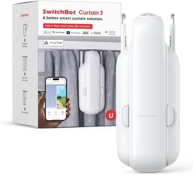 Розумний автоматичний відкривач штор SwitchBot Curtain 3 для U-рейки, Bluetooth, керування через додаток і таймер, потужний двигун, сумісний з Alexa і Google Home (потрібен SwitchBot Hub)