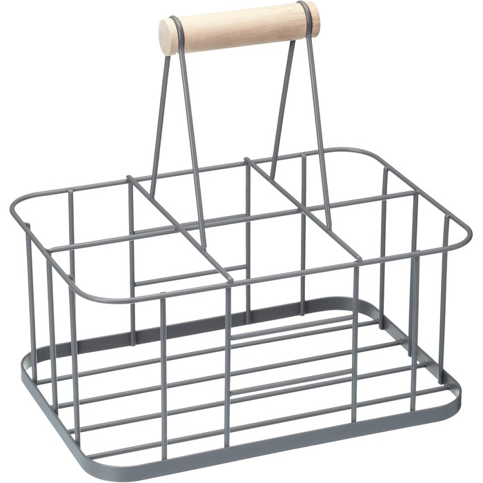 Металевий кошик KitchenCraft для 6 пляшок, сірий, 29x20x13 см – органайзер для молочних та винних пляшок, ретро стиль