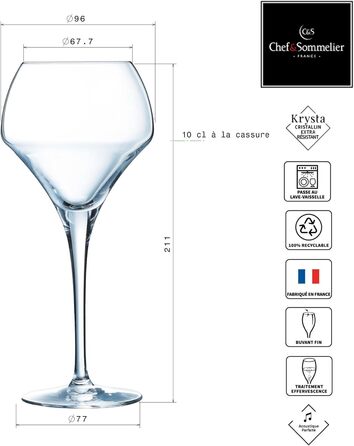 Бокали для вина Chef & Sommelier Open Up 37cl, 6 шт, з кришталю Krysta, посилена упаковка, прозорі, стійкі до пошкоджень