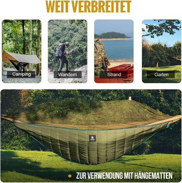 Утеплювач для гамаку OneTigris Hideout, ультралегкий підвісний підматрац 280x120 см, армійсько-зелений, для кемпінгу, туризму та походів