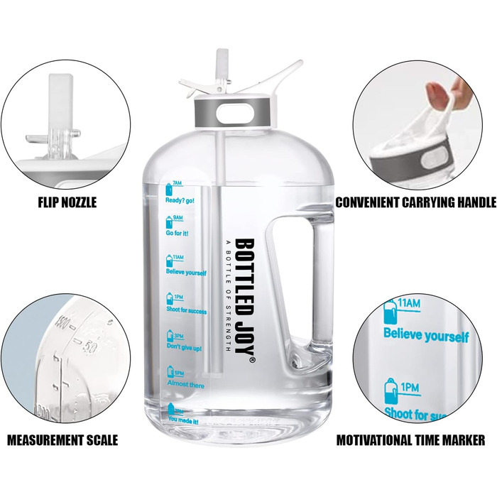Пляшка для води з трубочкою 3.5 л, BPA-free, герметична, пластикова спортивна пляшка з часовими мітками для фітнесу, офісу, дому та активного відпочинку