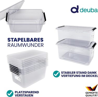 Набір з 6 пластикових контейнерів Deuba 5 л з кришкою, прозорі, харчові, BPA Free, для зберігання, стійкі до складання, для кухні та спальні