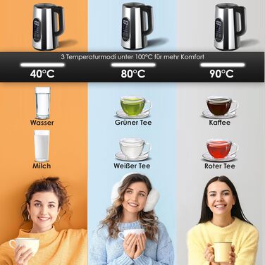 Електрочайник KESSER 1.7 л нерж. сталь, LED-дисплей, 2200 Вт, 4 режими температури, підтримка тепла, фільтр від накипу, BPA-Free, сріблястий
