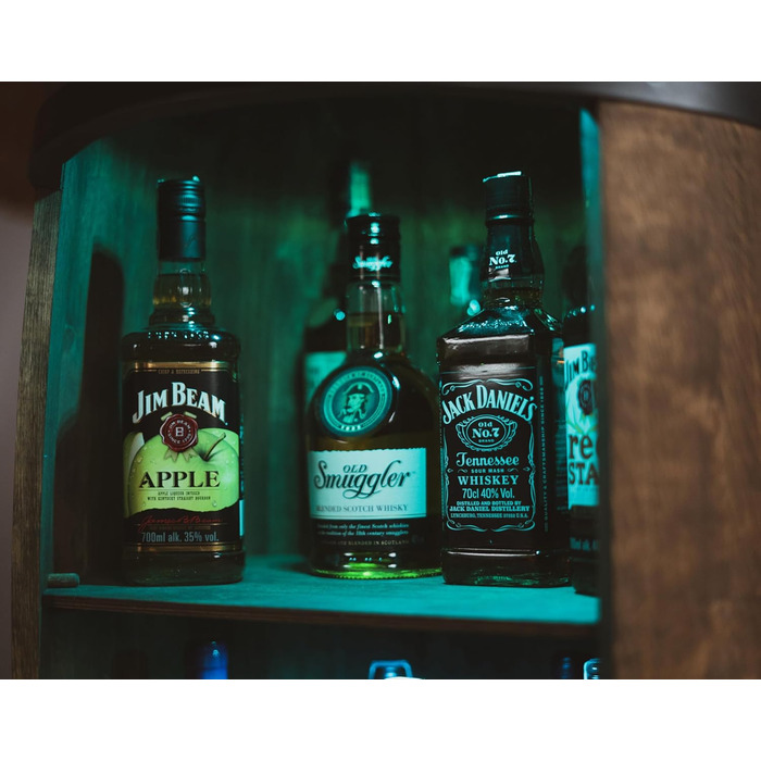 Дерев'яний бар-винний стелаж CREATIVE COOPER Fass Bar LED RGB з тримачем для вина, винний шафа-бочонок 80x50 см, темно-коричневий, для дому, декор у стилі рустик