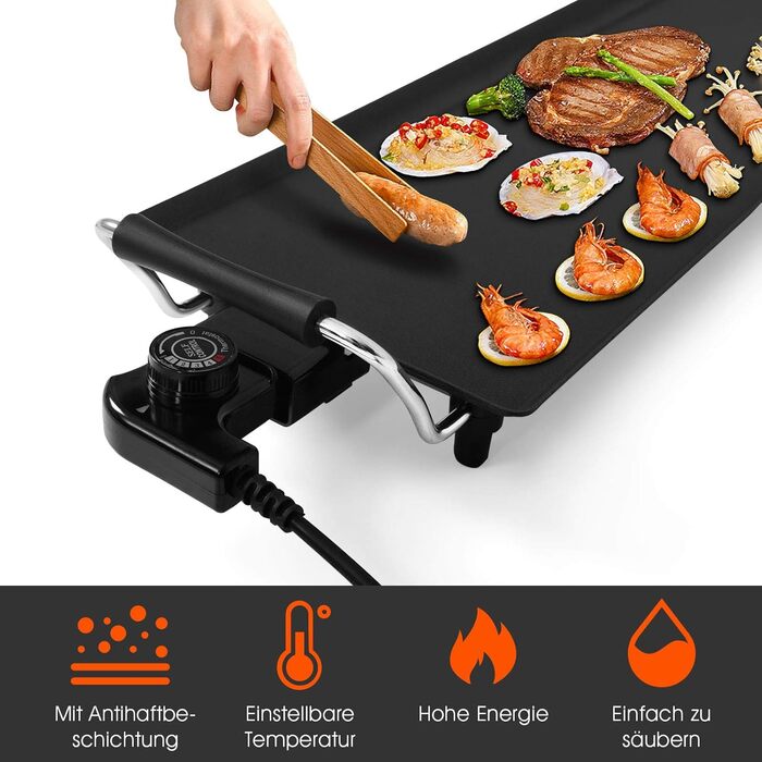 Електричний гриль GOPLUS 1800 Вт, антипригарна гриль-плита Teppanyaki, настільний гриль з регульованим термостатом і знімною жирозбірною чашею, велика поверхня для барбекю та вечірок, 90x23 см