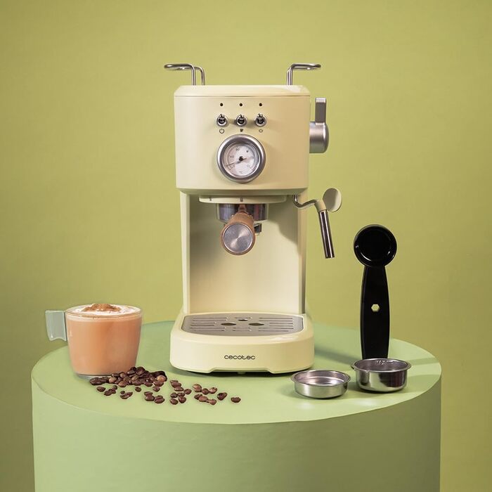 Кавоварка Cecotec Power Espresso 20 Pecan, 1100 Вт, 20 бар, термоблок, манометр, 1,25 л, зелена, з паровою насадкою та подвійним фільтром