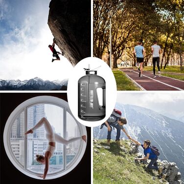 Пляшка для води з трубочкою 2,5 л, BPA-free, герметична, спортивна пластикова пляшка з часовими мітками для фітнесу, офісу, дому, чорна