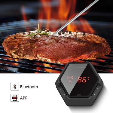 Bluetooth термометр Inkbird IBT-6XS з 6 датчиками, магнітний, для грилю, барбекю, коптильні, кухні, сумісний з iPhone та Android, чорний