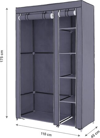 Тканинна шафа SONGMICS XL, складана, для одягу, з поперечиною, 110x175x45 см, сіра