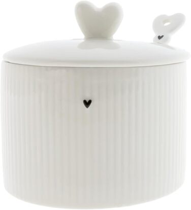 Керамічна цукорниця Bastion Collections Relief Heart з кришкою та ложкою, біло-чорна, 10 см