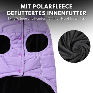 Зимова куртка для собак Spark Paws Warmshield™, теплий фліс, водостійка, вітрозахисна, з відбивачами, для середніх і великих собак, лілова, розмір M (S: 2-5 кг)