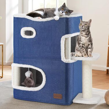 YITAHOME Будиночок для котів, котяче ліжко для дому, котяча вежа, ігрова когтеточка, меблі для котів, котяча хатинка, синій, з платформою