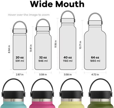 Термос-гідрофляга HYDRO FLASK 1180 мл із нержавіючої сталі, ізольована спортивна пляшка для води з герметичною кришкою та ремінцем, підходить для посудомийної машини, колір Fog