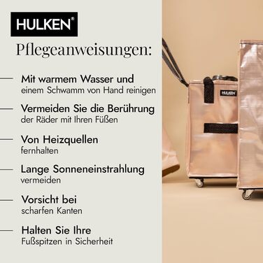 Складаний візок для покупок HULKEN, середній, рожеве золото, багаторазова роликова сумка на колесах, 30 кг, водонепроникний, міцні ручки, на блискавці