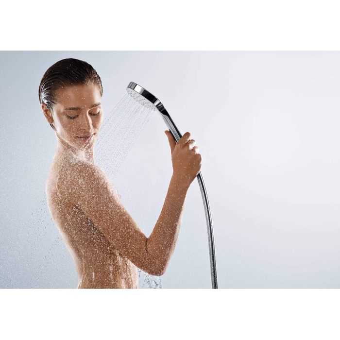 Душова лійка hansgrohe Croma Select E, водозберігаюча, 3 режими струменя, антивапняна, біла/хром