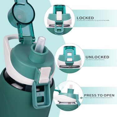 Скляна пляшка для води 1 л з трубочкою, BPA free, боросилікат, силіконова обгортка, темно-зелена