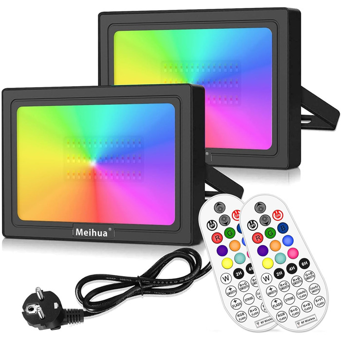 Світлодіодний RGB прожектор MEIHUA 60W, 2 шт., IP66, з пультом, 10 кольорів, 12 режимів, діммер, таймер, пам’ять, для вулиці та саду