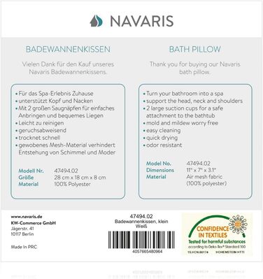 Подушка для ванни Navaris з сітки, ортопедична, біла, антиковзка, сертифікат OEKO-TEX, для голови та шиї