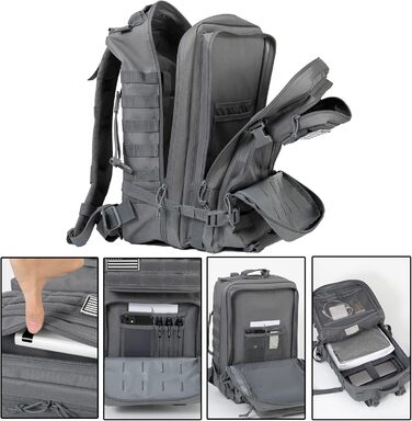 Тактичний рюкзак QT&QY 45 л армійський Molle для чоловіків, військовий штурмовий рюкзак Bundeswehr для туризму, трекінгу, 3-денний рюкзак (3.1 сірий)